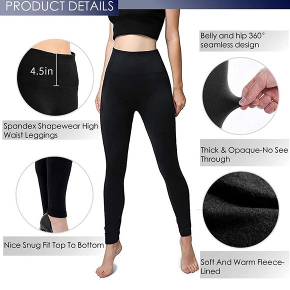 Hot 6 Pack! Women’s Fleece Lined Leggings High Waist Soft Stretchy Warm Assorted - Picture 3 of 14